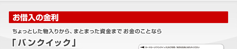 銀行ならではの金利 ちょっとした物入りから、まとまった資金まで お金のことなら「バンクイック」これ一枚