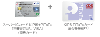 スーパーICカード KIPS+PiTaPa「三菱東京UFJ-VISA」(家族カード) + KIPS PiTaPaカード 年会費無料(*)