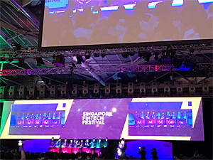 The opening of the Singapore FinTech Festival. The event drew over 11,000 visitors from around the world to explore the latest trends in innovation and digital technology in the financial services sector.