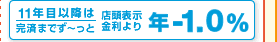 11年目以降は完済までず～っと 店頭表示金利より 年-1.0％