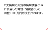 3�厾�a�ŏ���̎��a���(*3)�ɊY�������ꍇ�A�ی����Ƃ��Ĉꎞ��100���~���x�����܂��B