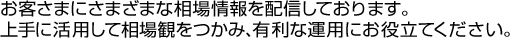 お客さまにさまざまな相場情報を配信しております。
上手に活用して相場観をつかみ、有利な運用にお役立てください。