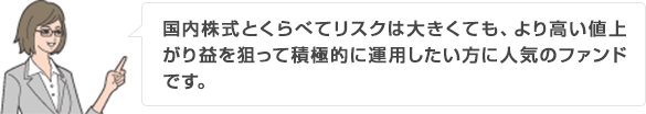 国内株式とくらべてリスクは大きくても、より高い値上がり益を狙って積極的に運用したい方に人気のファンドです。