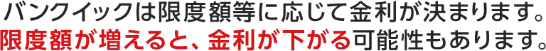 バンクイックは限度額等に応じて金利が決まります。限度額が増えると、金利が下がる可能性もあります。