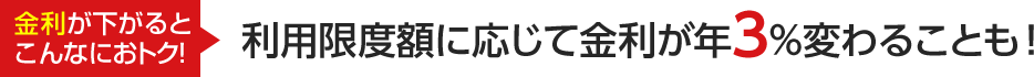 金利が下がるとこんなにおトク！ 利用限度額に応じて金利が年3%変わることも！