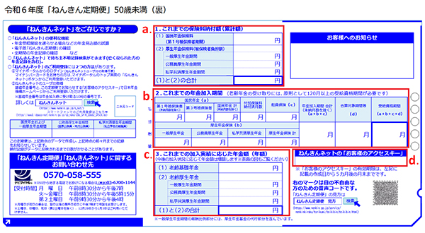 令和6年度「ねんきん定期便」50歳未満の方(裏)