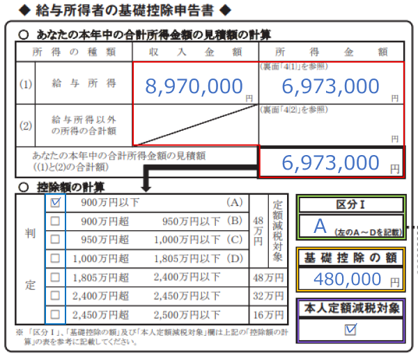 給与所得者の基礎控除申告書