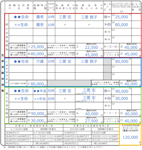 「令和6年分 給与所得者の保険料控除申告書」生命保険料控除欄