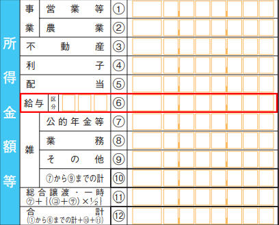 副業の収入が給与所得の場合の所得金額等の入力欄