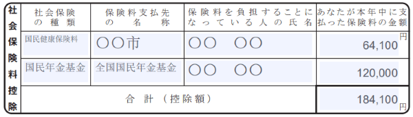社会保険料控除欄