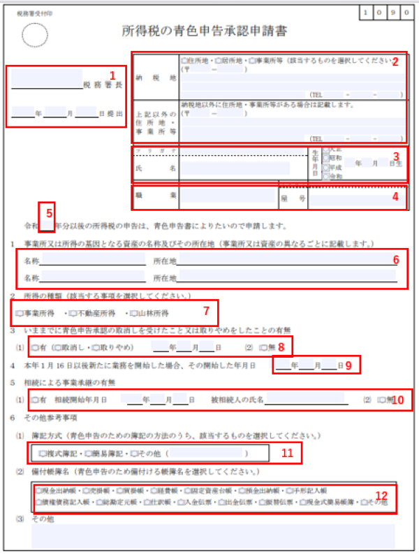 所得税の青色申告承認申請書