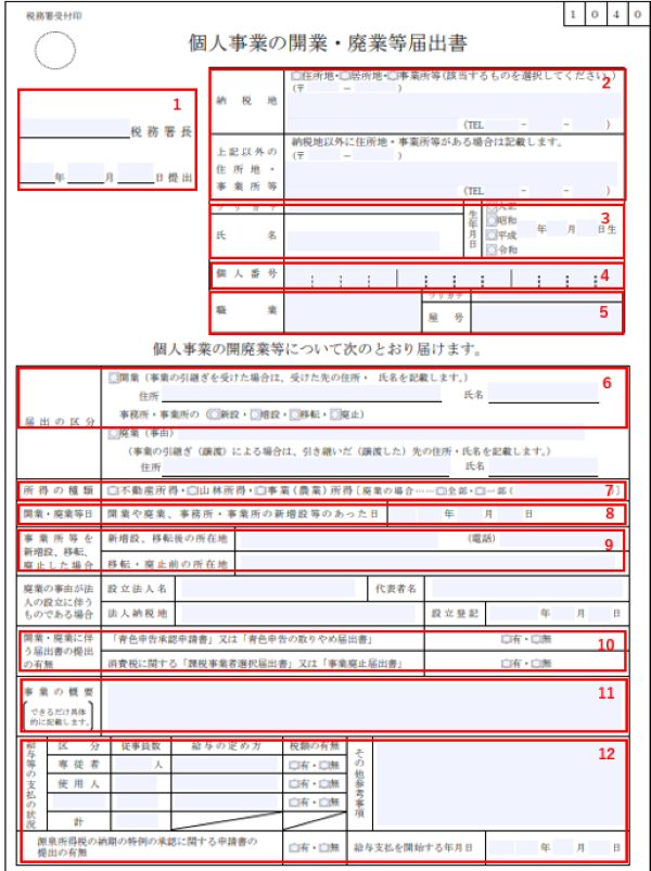 個人事業の開業・廃業等届出書