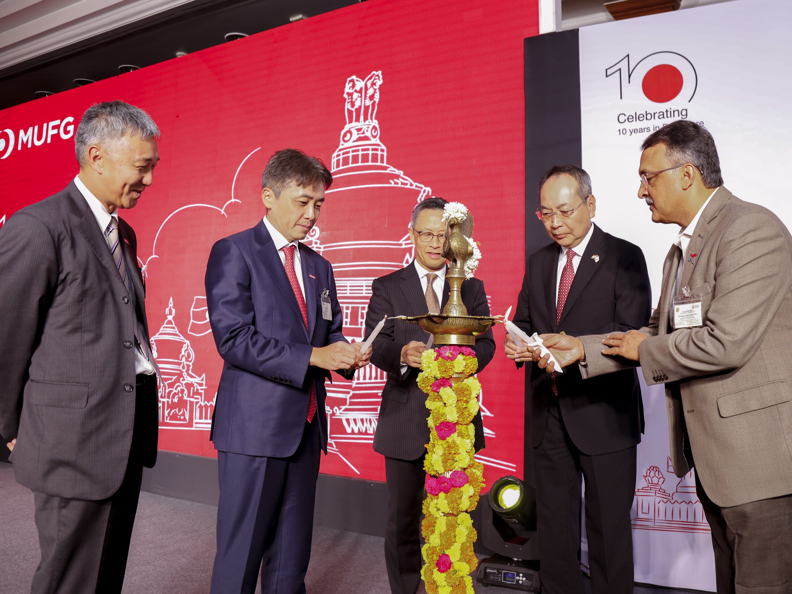 “We will identify opportunities with our clients, and try to achieve something more significant with them” - Takuya Senoo, Regional Executive for India and Sri Lanka, MUFG Bank (2nd from left), at Bengaluru branch's 10-year-anniversary celebrations.