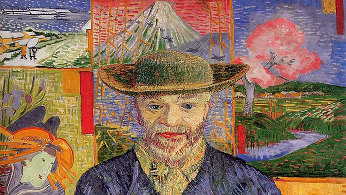 Portrait of Père Tanguy, by Vincent Van Gogh (Source: Musée Rodin, Paris) Several of Hiroshige's works can be seen in the background of the Portrait of Père Tanguy.