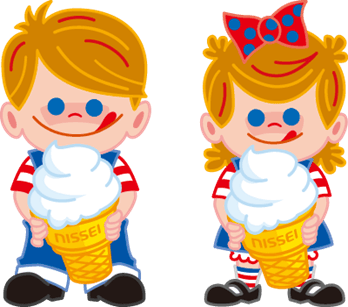 （日世株式会社のキャラクター「ニックン＆セイチャン」）