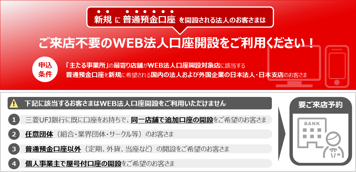 新規に普通預金口座を開設される法人のお客さまはご来店不要のWEB法人口座開設をご利用ください!