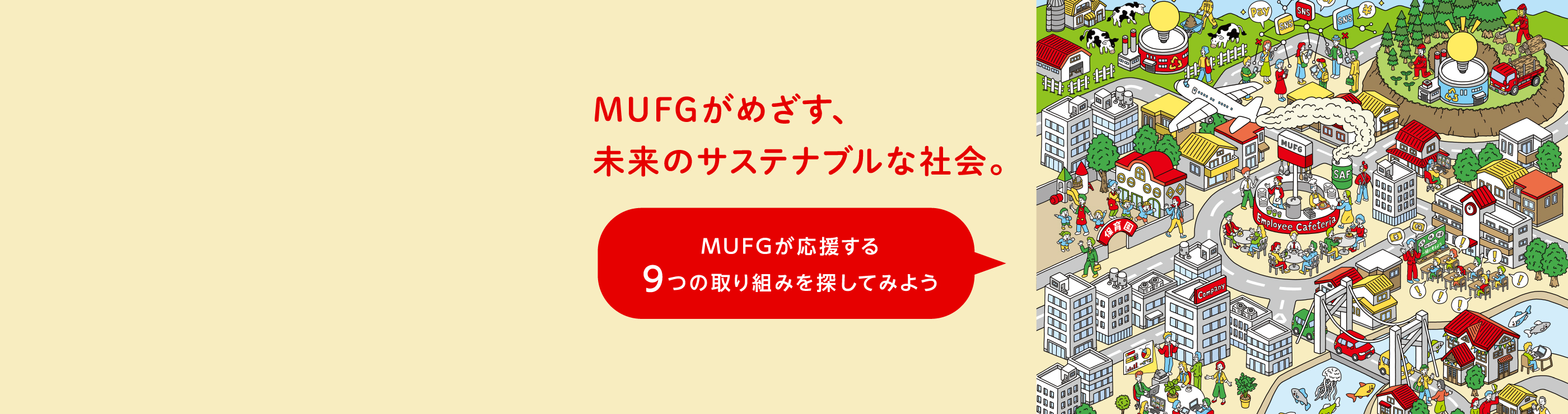 MUFGがめざす、未来のサステナブルな社会。 MUFGが応援する９つの取り組みを探してみよう