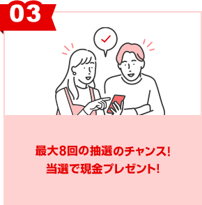 ③最大8回の抽選のチャンス！当選で現金プレゼント！