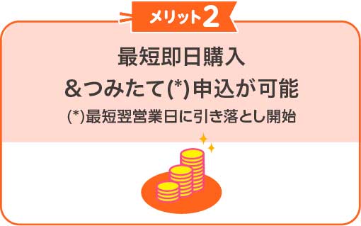 最短即日購入＆つみたて(*)申込が可能