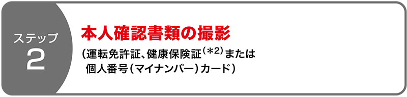 ステップ2:本人確認書類の撮影(運転免許証、健康保険証(*2)または個人番号(マイナンバー)カード)