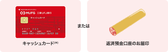 キャッシュカード(*) または 返済預金口座のお届印