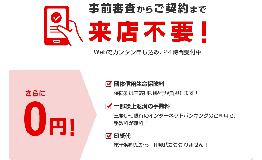 事前審査からご契約まで来店不要!Webでカンタン申し込み、24時間受付中 金利以外のうれしいポイント