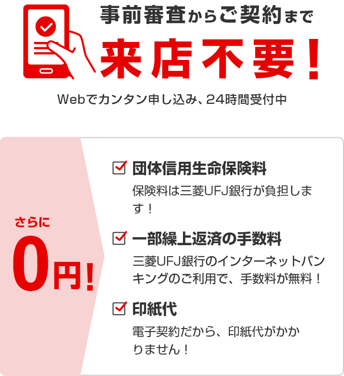 事前審査からご契約まで来店不要!Webでカンタン申し込み、24時間受付中 金利以外のうれしいポイント