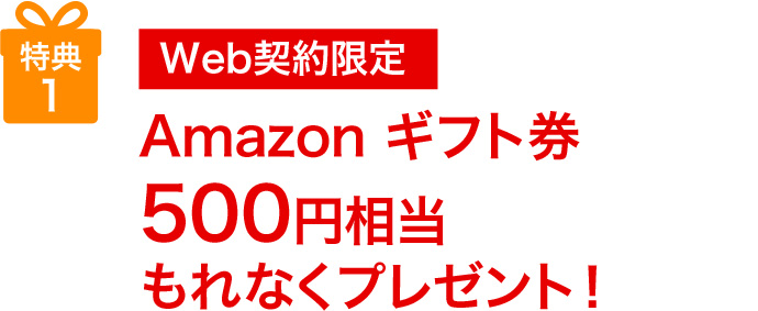 <Web契約限定>Amazon ギフト券500円相当もれなくプレゼント!