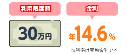利用限度額 30万円　金利 年14.6%　※利率は変動金利です