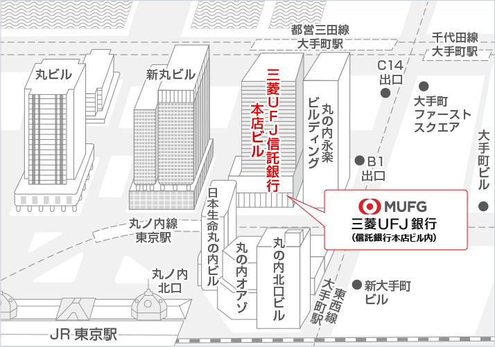 三菱ＵＦＪ銀行の本店地図