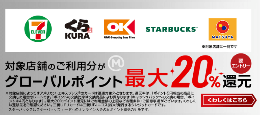 対象店舗のご利用分がグローバルポイント最大20％還元