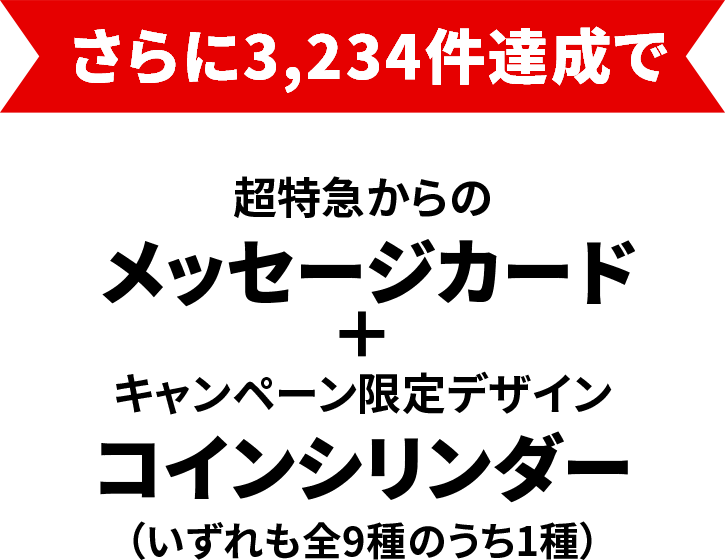 さらに3,234件達成で 超特急からのメッセージカード＋キャンペーン限定デザインコインシリンダー（いずれも全9種のうち1種）