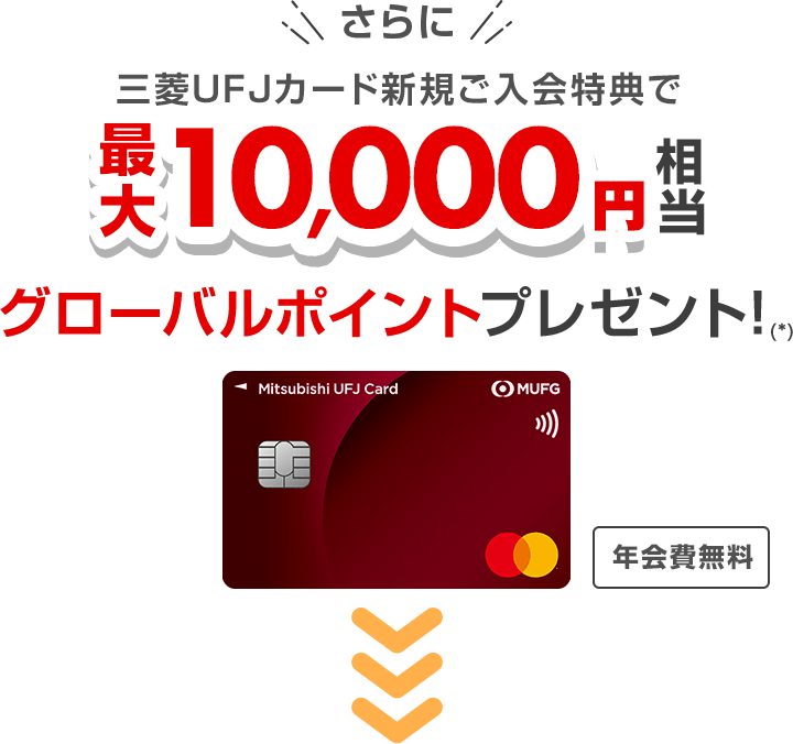 さらに三菱ＵＦＪカード新規ご入会特典で最大10,000円相当グローバルポイントプレゼント！（*）