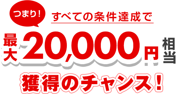 つまり！すべての条件達成で最大20,000円相当獲得のチャンス！