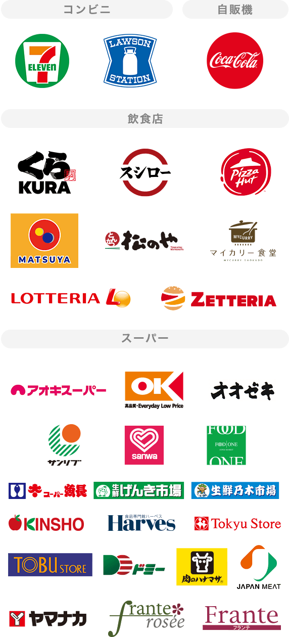 Mastercard®/Visa/JCB対象店舗ロゴ一覧
