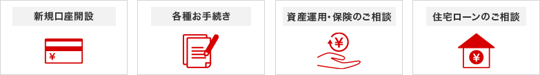 新規口座開設 各種お手続き 資産運用・保険のご相談 住宅ローンのご相談