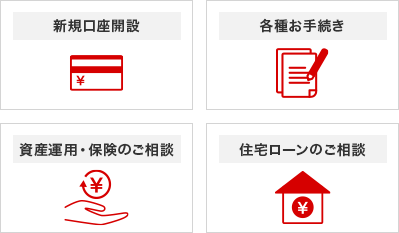 新規口座開設 各種お手続き 資産運用・保険のご相談 住宅ローンのご相談