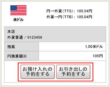 「お預け入れ」または「お引き出し」の選択