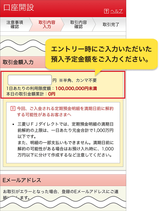 エムット誕生記念「円定期預金 特別金利キャンペーン」預入予定金額のご入力