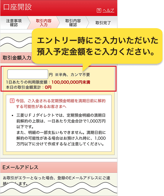 エムット誕生記念「円定期預金 特別金利キャンペーン」預入予定金額のご入力