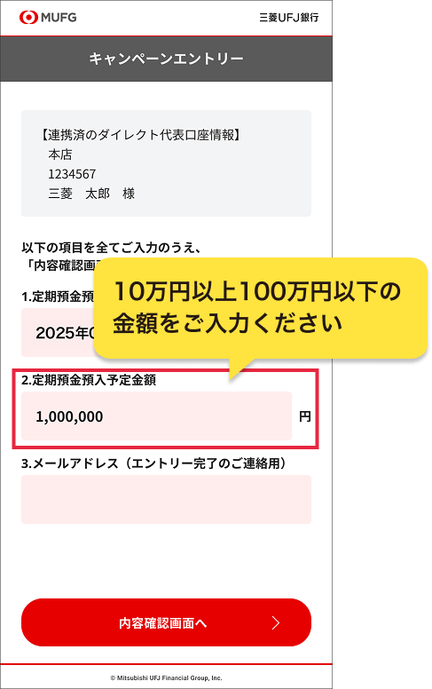 エムット誕生記念「円定期預金 特別金利キャンペーン」情報入力