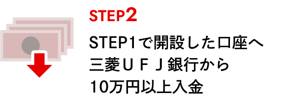 STEP2 STEP1で開設した口座へ三菱ＵＦＪ銀行から10万円以上入金