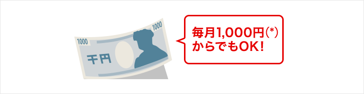 毎月1,000円（*）からでもOK