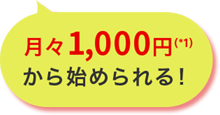 月々1,000円（*1）から始められる！