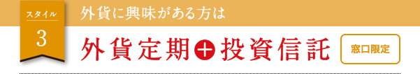 スタイル3 外貨に興味がある方は 外貨定期+投資信託 窓口限定