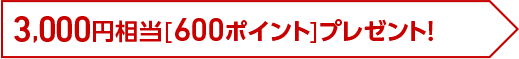 3,000円相当（600ポイント）プレゼント！