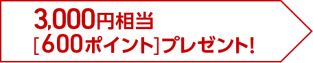 3,000円相当（600ポイント）プレゼント！