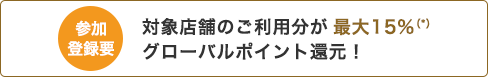 参加登録要 対象店舗のご利用で最大15%(*)グローバルポイント還元!