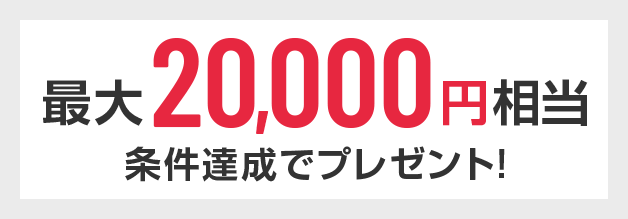 最大20,000円相当 条件達成でプレゼント！