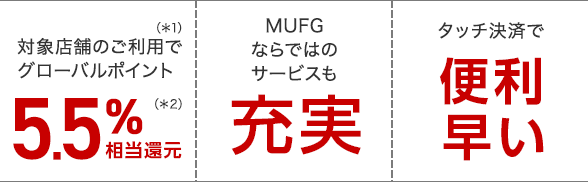 多彩なサービスで初年度年会費無料対象(※1)のご利用でグローバルポイント5.5%相当還元(※2)ひとつ上のサービス